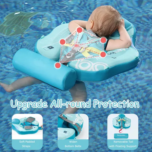 Miniatura 5 de Mambobaby Flotador para bebé con toldo y cola, flotador no inflable para piscina, correa de seguridad ajustable, entrenador de natación para niños