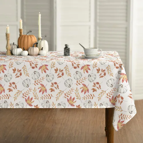 Miniatura 8 de Horaldaily Mantel rectangular de otoño de 60 x 104 pulgadas, diseño de calabazas y hojas azules de cosecha de otoño de Acción de Gracias