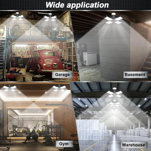 Miniatura 6 de Paquete de 2 luces LED para garaje, 150W 15000LM 6500K luces LED para taller, luces de garaje de techo LED con 4 paneles deformables, rosca