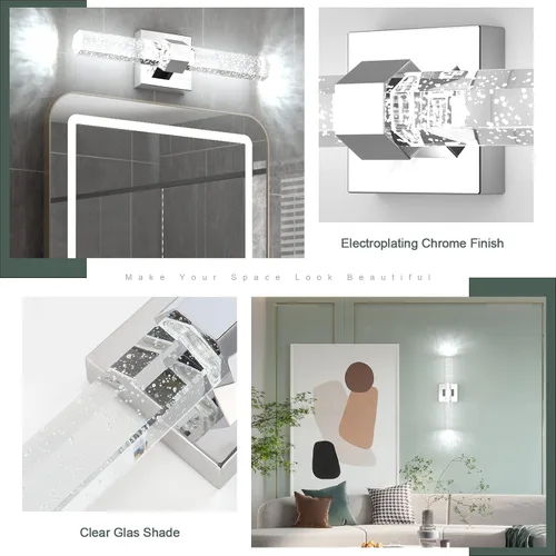 Miniatura 7 de Aipsun Lámparas de baño, luces cromadas con cristal de burbujas, accesorios de iluminación modernos de 19.7 pulgadas, accesorios de iluminación