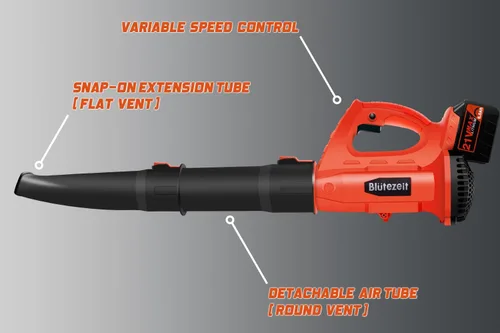 Miniatura 3 de Blütezeit Soplador de hojas inalámbrico, soplador de hojas alimentado por batería de 21 V (batería de 6.0 Ah y cargador incluidos), soplador