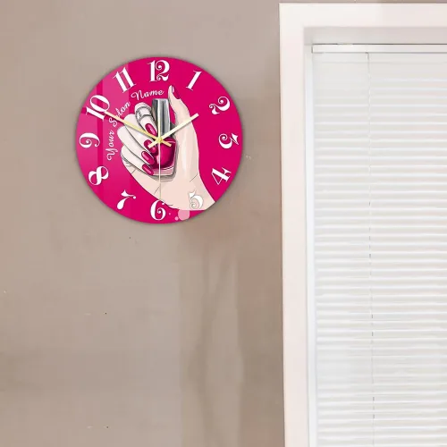 Miniatura 5 de Reloj de pared de salón de uñas de 12 pulgadas, nombre personalizado, regalo de técnico de uñas, reloj de pared silencioso sin tictac, funciona
