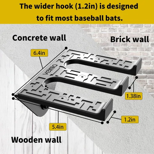 Miniatura 2 de veimia Soporte de pared para bates de béisbol, estante de almacenamiento para bates de béisbol, capacidad para 4 murciélagos en pared de madera