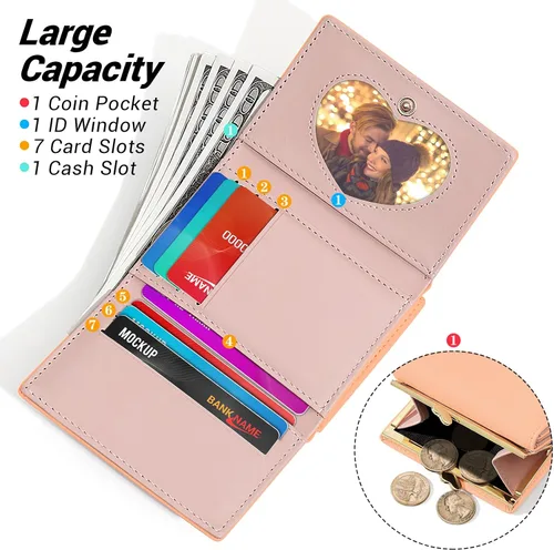 Miniatura 2 de YINHEXI Cartera para mujer, tarjetero para mujer, pequeño bolso triple con bloqueo RFID, bonita cartera pequeña de cuero con bolsillo para mujeres