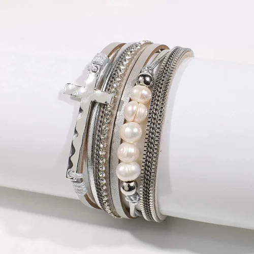 Miniatura 5 de Vercret - Pulsera de cuero para mujer, pulsera para niña de varias capas, ideal como regalo para mujer, hermana mayor, mamá, etc.