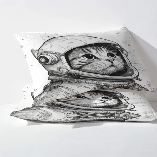 Miniatura 3 de Sábanas de gato tamaño individual, sábanas de astronauta, sábanas y fundas de almohada estampadas de 3 piezas, sábana bajera ajustable de microfibra