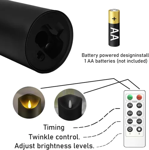 Miniatura 3 de kakoya Velas parpadeantes sin llama, velas LED acrílicas con control remoto y temporizador, juego de 9 unidades (negro)