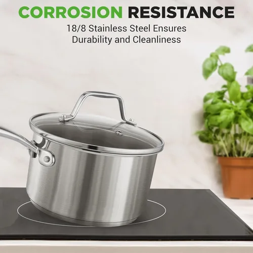 Miniatura 7 de NutriChef Olla de acero inoxidable de 2 cuartos de galón con tapa, cacerola resistente con asas ergonómicas, para todas las estufas