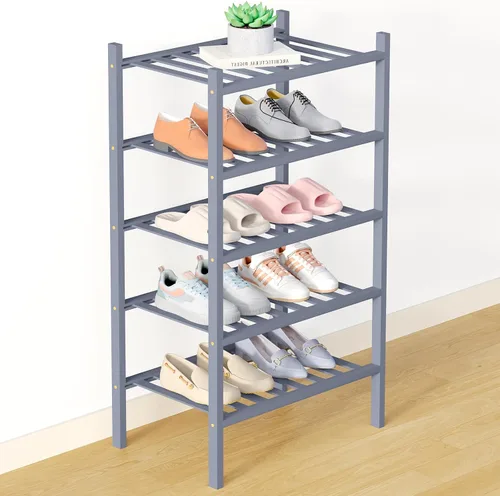 Miniatura 50 de Smiry Zapatero de bambú para clóset, organizador de zapatos apilable de 4 niveles largo de madera, estante de almacenamiento de zapatos Negro