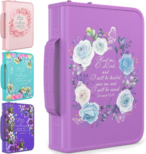 DEHITE Funda para la Biblia para mujer, bolsas de transporte de la Biblia, tamaños medianos y grandes, ranuras para bolígrafos, tela de primera
