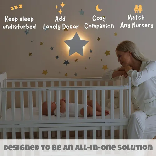 Miniatura 2 de KALEOLI Luz nocturna de estrellas para guardería, luz de pared regulable y recargable para niños, juego de 106 calcomanías de pared de luna