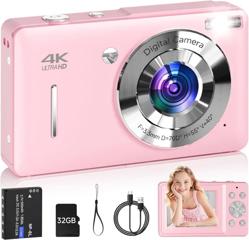 Miniatura 11 de Cámara digital para niños, FHD 1080P 44MP Cámara digital de punto y disparo con detección de rostros, captura de sonrisas, zoom 18X, 20 filtros