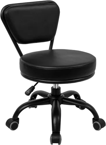 Dayton Asiento con ruedas para garaje (negro mate) neumático, taburete corto con altura ajustable de 13 a 15 pulgadas, perfecto para oficina en