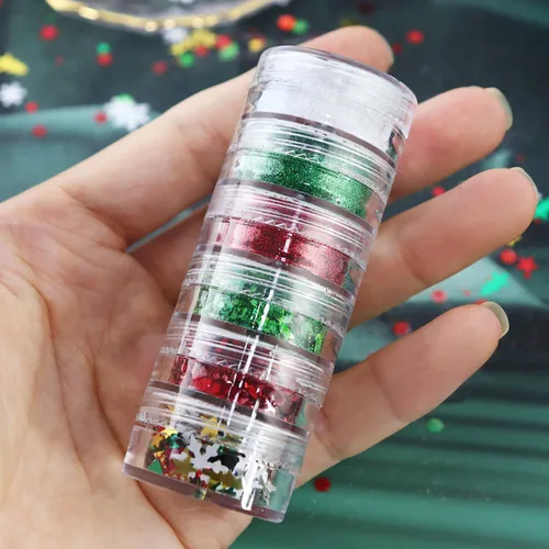 Miniatura 6 de Árbol de Navidad con copos de nieve 3D para árbol de Navidad, lentejuelas mezcladas de 3 colores con purpurina en polvo hexagonal con purpurina