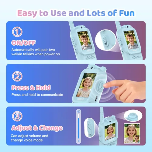Miniatura 4 de Walkie Talkies de video con pantalla en tiempo real y cambiador de voz, radios recargables de largo alcance para niños de 3 a 12 años, regalos
