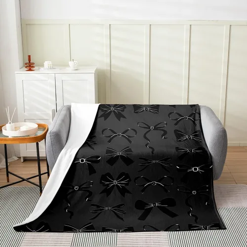 Miniatura 3 de Castle Fairy Black Bow Blankets,Bowknot Printed Flannel Blanket,Kids Girls Boys Adult Butterfly Tie Pattern Fleece Blanket Modern Black Office Chair