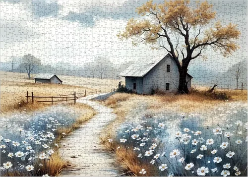 Miniatura 2 de Rompecabezas de paisaje de granja de otoño para adultos, 1000 piezas, rompecabezas escénicos de otoño, hermosos rompecabezas de arte Paisaje de campo