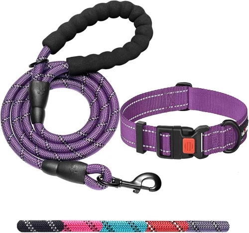 Miniatura 10 de Ladoogo Correa para perro resistente, mango acolchado cómodo, 5 pies de largo - Correas para perros pequeños, medianos y grandes