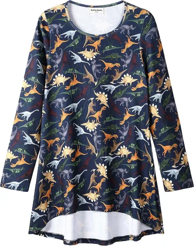 LaVieLente Fashion Blusa tipo túnica para mujer, con patrón estampado, casual, suave, de manga larga, holgada, con dobladillo alto