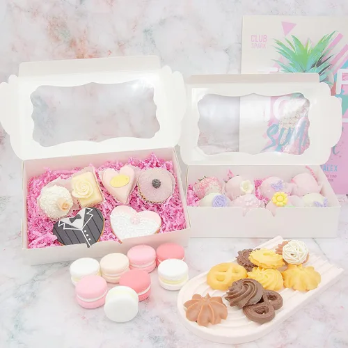 Miniatura 10 de 20 cajas blancas de panadería de 8 x 6 x 2.5 pulgadas, cajas de galletas con ventana, cajas de postre para galletas, pasteles, macarrones, donas