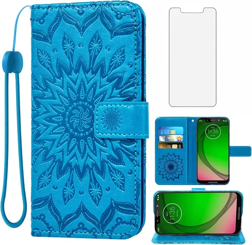 Funda de teléfono para Motorola Moto G7 Play/MotoG7 Optimo XT1952DL/Tmobile Revvlry Wallet con protector de pantalla de vidrio templado Funda de