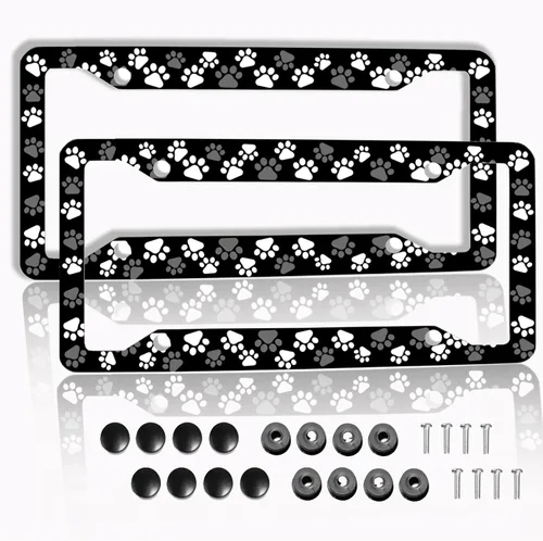 Marco de matrícula de pata de perro, 2 piezas de cubierta de placa de matrícula de metal de aluminio para mascotas, perros, gatos, accesorios de