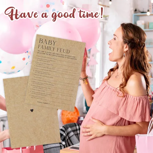 Miniatura 5 de Tarjeta de juego para baby shower, juego de 30 tarjetas de papel kraft con doble impresión, pelea familiar con 1 tarjeta de respuesta para bebé