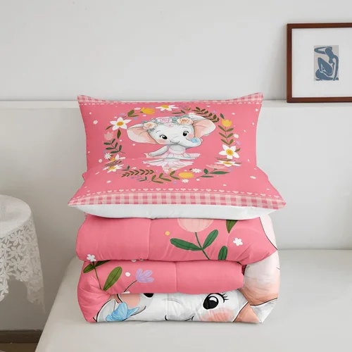 Miniatura 5 de Erosebridal Juego de ropa de cama de elefante de dibujos animados, edredón de animales de la selva, edredón de plumón para niña de ballet, bonito