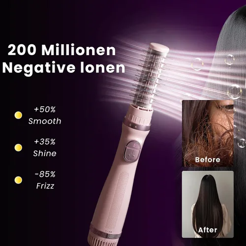 Miniatura 2 de Cepillo secador de pelo, giratorio 3 en 1 con 3 cabezales para secar peinado, voluminizar, rizar, elegante en un solo paso para cabello largo, 3 Rosa