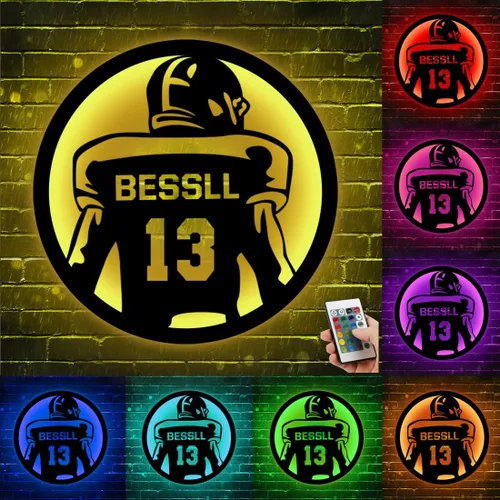 Miniatura 8 de Letrero de metal personalizado para jugador de fútbol con luz LED, nombre y número personalizado, arte de pared de fútbol, letrero de neón