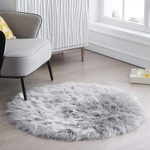 Miniatura 16 de Ciicool Alfombras de Piel de Oveja Sintética Suaves Alfombra de Piel Sintética Suave Beige Alfombra Esponjosa Funda para Silla y Sofá Alfombra