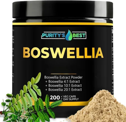 Purity's Best BOSWELLIA SERRATA 4X + 10x + 20x Extracto, apoyo inmunológico y alivio muscular, 200 cápsulas vegetales, 100% vegano