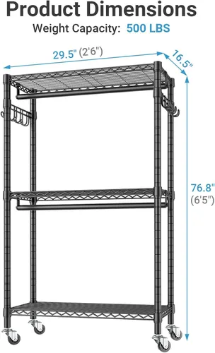 Miniatura 6 de VIPEK R2C Perchero de Ropa Mediano de Servicio Pesado con Ruedas, Perchero Rodante con Cubierta, Perchero de Ropa Ajustable para Colgar Ropa