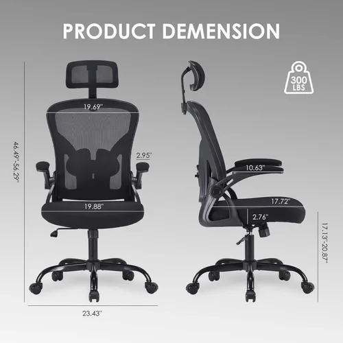 Miniatura 2 de Silla de oficina ergonómica con soporte lumbar, silla de escritorio de respaldo alto, silla ejecutiva giratoria para computadora, altura ajustable