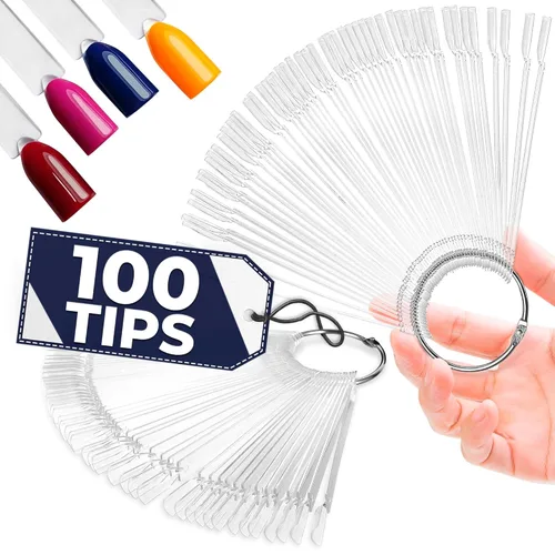 100 barras transparentes para muestras de uñas, muestras de color acrílico suave y transparente para esmalte de gel con anillos de metal para