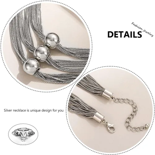 Miniatura 6 de Sixexey Collares de plata en capas con borlas, collar de cadena geométrica esfera, accesorios para mujer