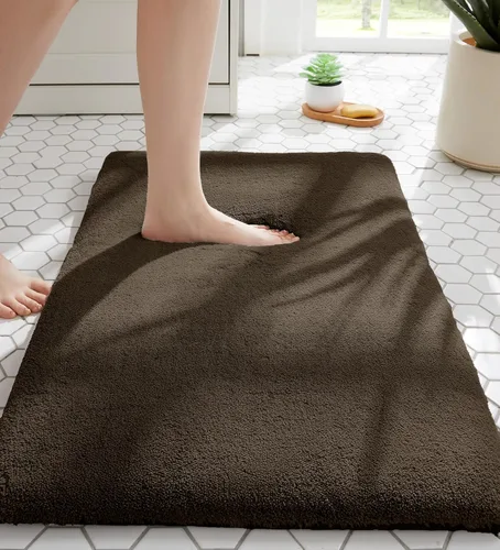 Miniatura 34 de MINIDEAR - Alfombras de baño 24x17 beige - Tapete de baño de espuma elástica gruesa, ultra suave y pachona, antideslizante, de secado rápido