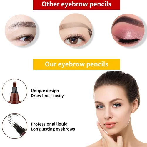 Miniatura 2 de Lápiz de contorno de cejas, lápiz de cejas de microblading impermeable con aplicador de punta de micro tenedor de 4 puntas, lápices líquidos