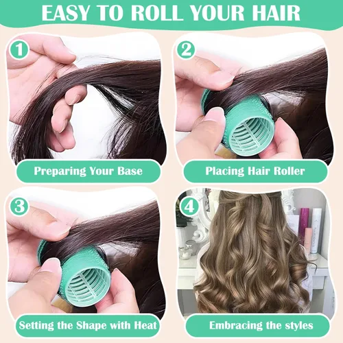 Miniatura 6 de Juego de 12 rodillos para el cabello con clips, rodillos de autoagarre para cabello largo y mediano, color aleatorio (2.2 in)