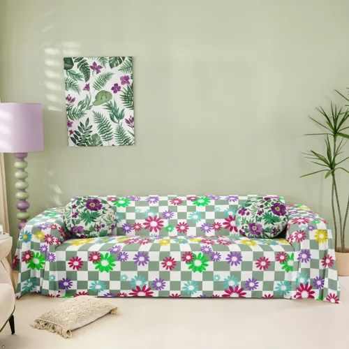 Miniatura 14 de Funda de sofá rústica con diseño bohemio y floral a cuadros de búfalo, lavable, moderna, con diseño geométrico de cuadrícula, antideslizante, funda
