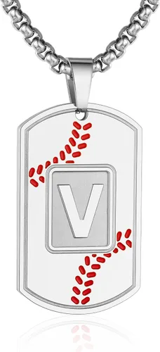 Miniatura 29 de A-Z Collar con etiqueta de perro para hombre, dije de béisbol, cadena de acero inoxidable de 22 + 2 pulgadas, regalo de joyería personalizado