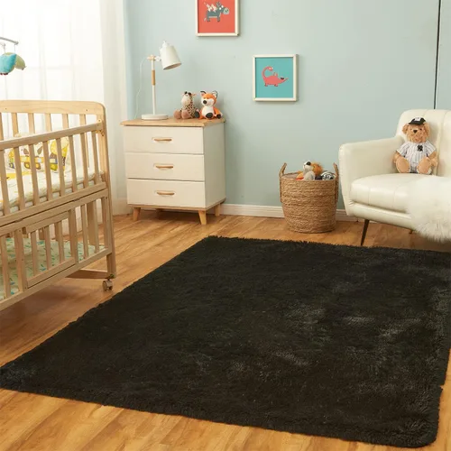 Miniatura 8 de AMTOVO - Alfombras de pelo largo para sala de estar, alfombra de 8 x 10 pies, alfombra grande y esponjosa negra, alfombra de pelo suave