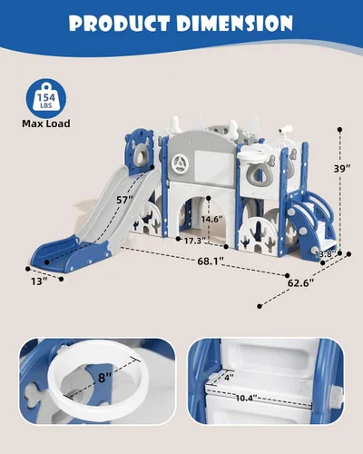 Miniatura 5 de XJD Tobogán para Niños Pequeños, Tobogán 13 en 1 para Niños Pequeños, Nueva Actualización con Set de Golf, Aro de Baloncesto, Pizarra de Dibujo