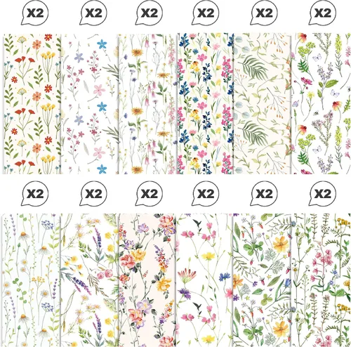 Miniatura 3 de Paquetes de papel con patrón floral, 24 hojas/12 diseños, papel de manualidades de doble cara, cartulinas de flores de primavera de acuarela