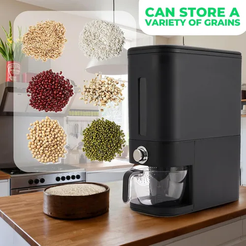 Miniatura 4 de Dispensador de arroz 25 libras Contenedor de almacenamiento de arroz 25 libras con esponja, cuchara y taza medidora Contenedor de arroz