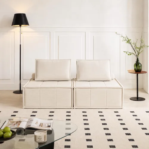 Miniatura 5 de Swbvs Sofá modular de 2 piezas, sofá de piso sin brazos, sofá de espuma comprimida sin montaje para sala de estar y apartamento Beige