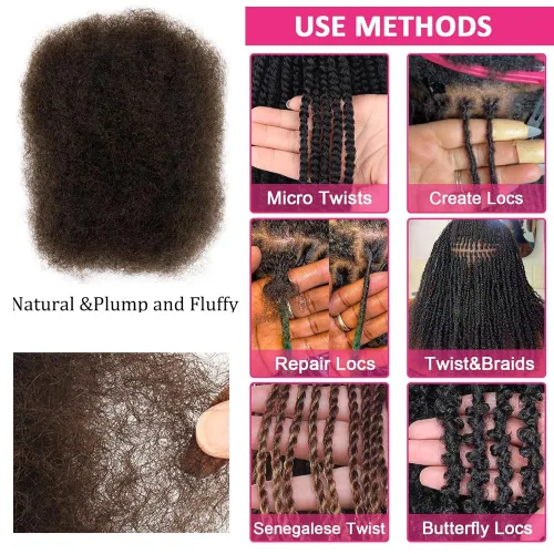 Miniatura 3 de Afro Kinkys - Extensiones de cabello humano trenzado a granel para torsión, 1 paquete de 1.76 oz (50 g), extensiones de rastas de reparación