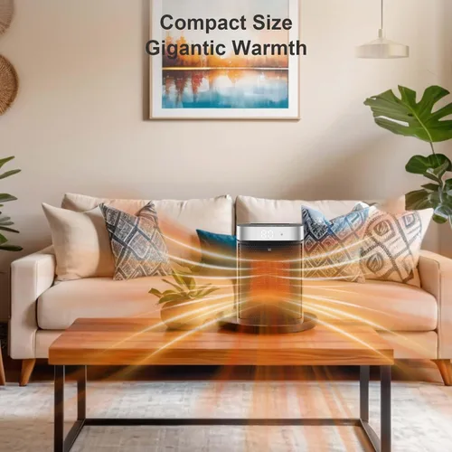 Miniatura 6 de Estufa portátil para espacio, tres modos de calefacción (700W/1000W/1500W), con control remoto, calentadores eléctricos con temporizador de 1-12H