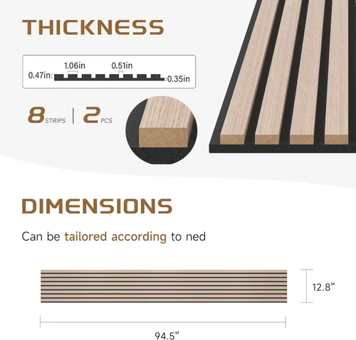 Miniatura 2 de POHARE Paneles de pared de listones de madera, paquete de 2 paneles decorativos de madera de 8 x 1 pie para pared, elegantes paneles de pared
