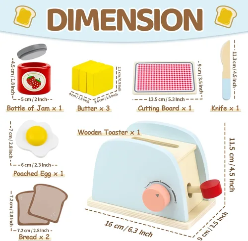 Miniatura 2 de Airlab Play Accesorios de Cocina para Niños Pequeños 1-3 Tostadora Emergente de Madera Juguete de Comida de Juego Niños Edad 1 2 3, Pan